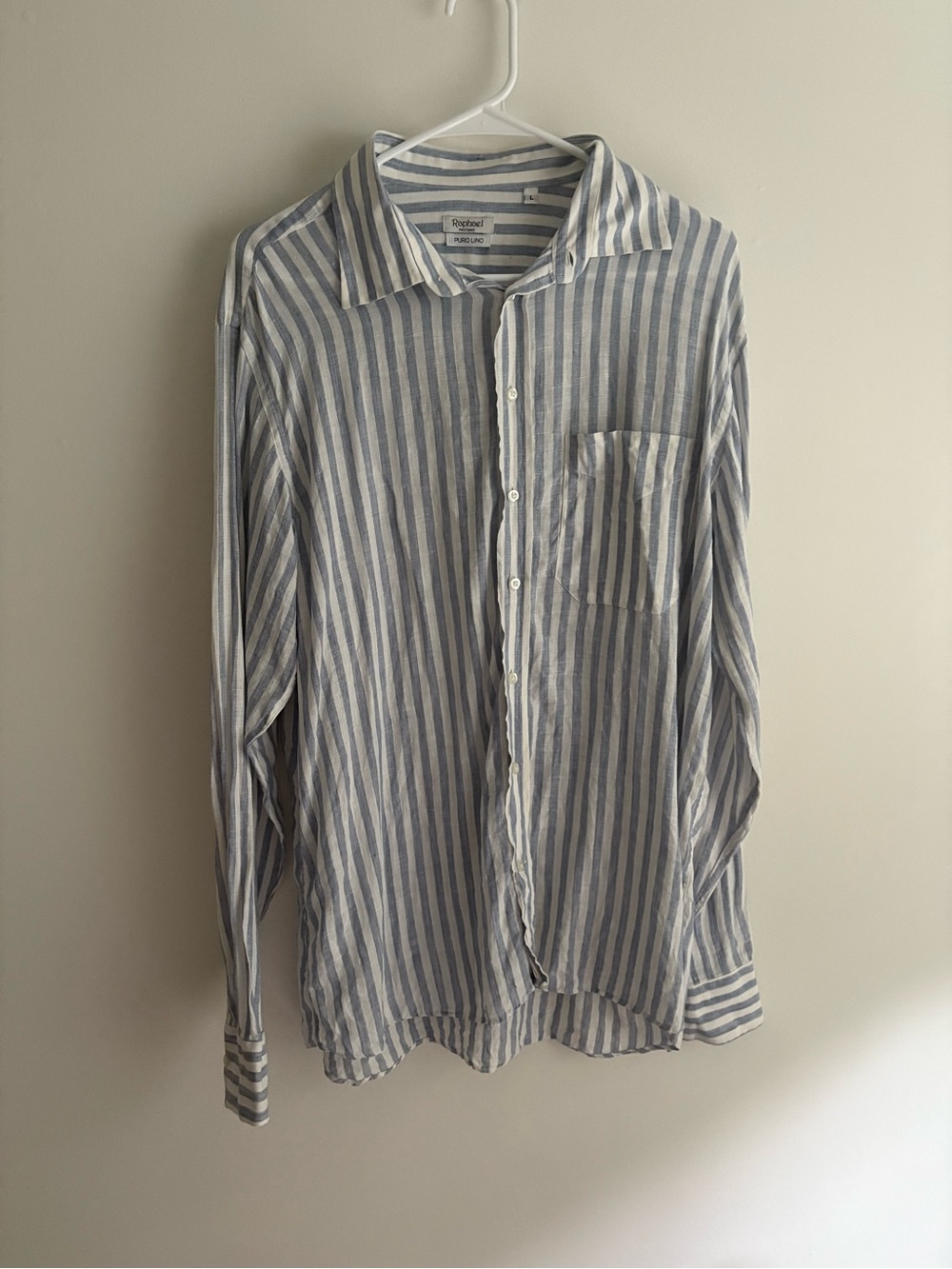 Raphael Positano Line Linen Button Down Shirt, Size L